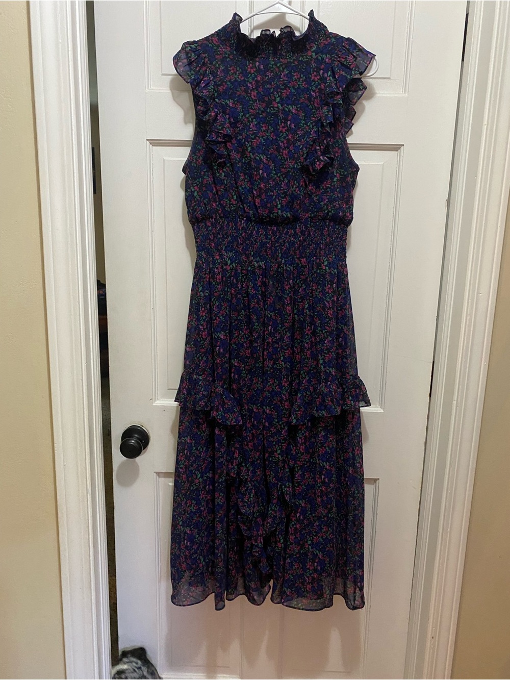 Lulu's Navy Floral Ruffle Maxi Dress